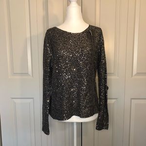 Chico's Grey Sequin Holiday Zip Up Jacket
